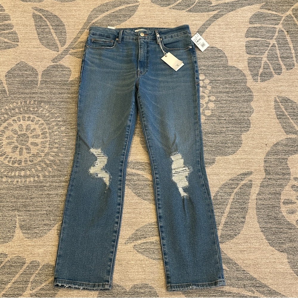 Good American classics jeans high rise indigo290 distressed NWT Size 10/30
